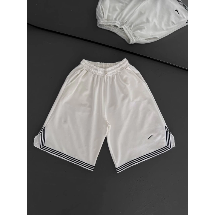 Logolu Basic Unisex Şort Beyaz