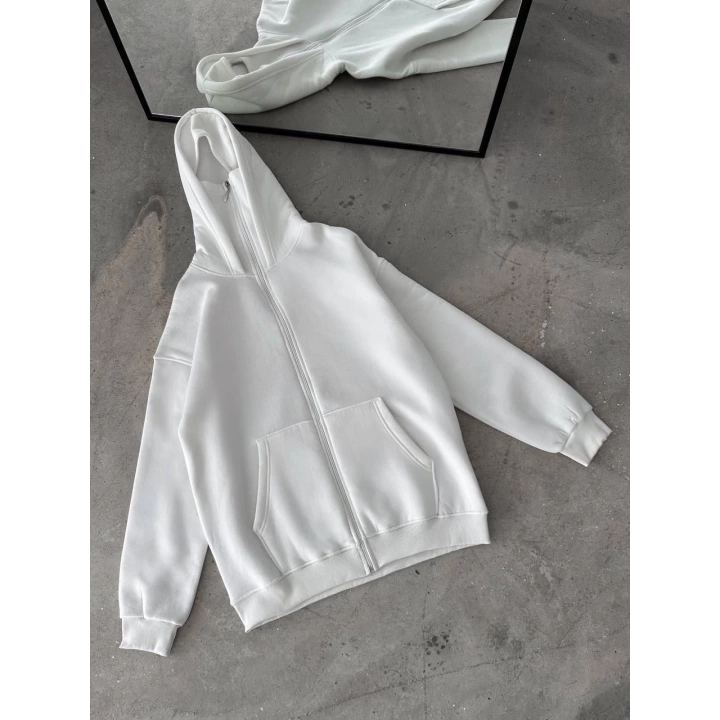 Maskeli Unisex Şardonlu Hırka Beyaz