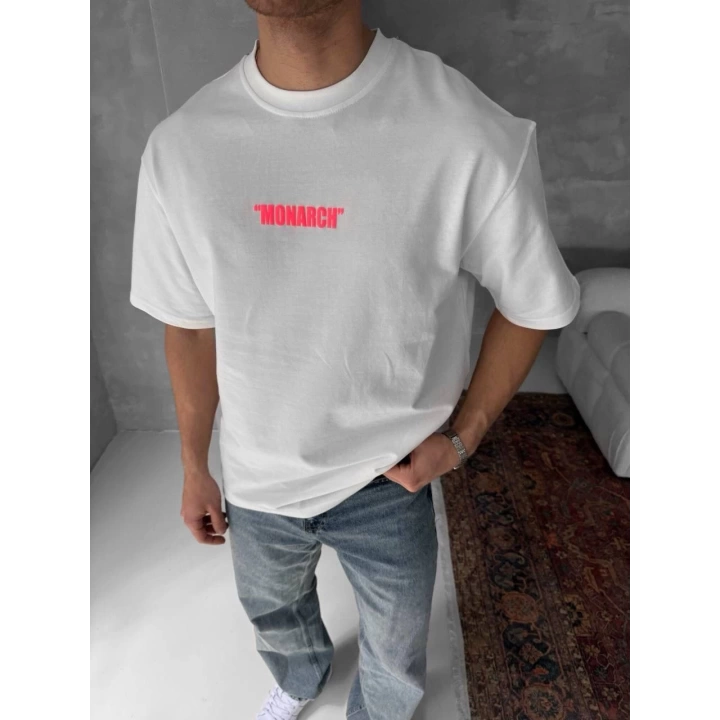 Monarch Unisex Oversize T-Shirt Beyaz-Pembe