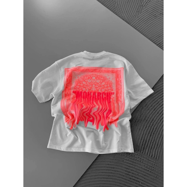 Monarch Unisex Oversize T-Shirt Beyaz-Pembe