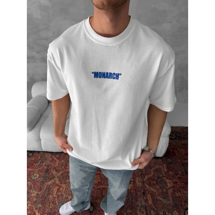 Monarch Unisex Oversize T-Shirt Beyaz-Mavi