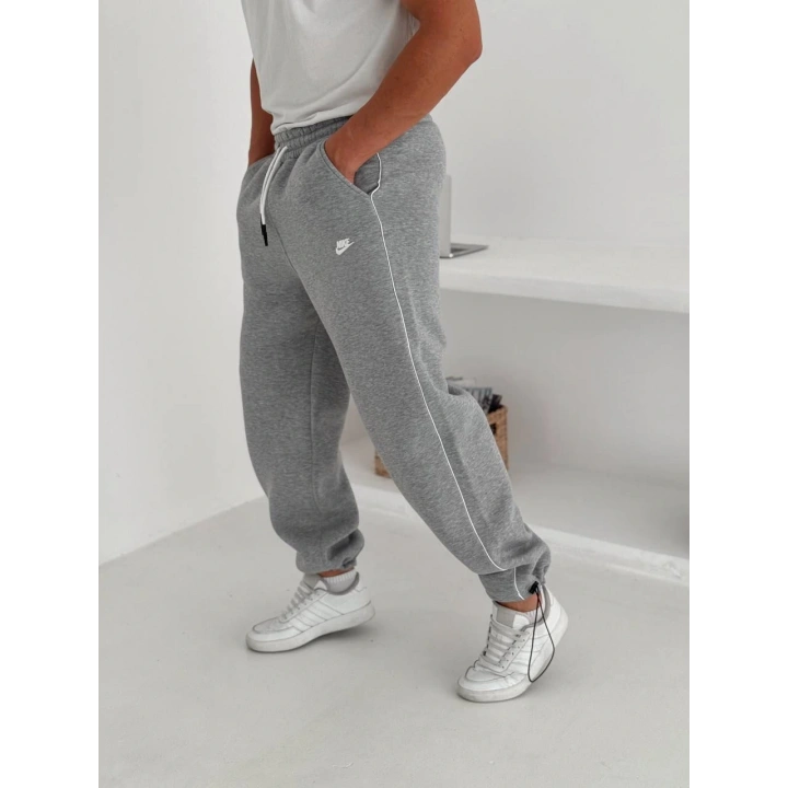 Nakışlı Şardonlu Unisex Baggy Eşofman Gri