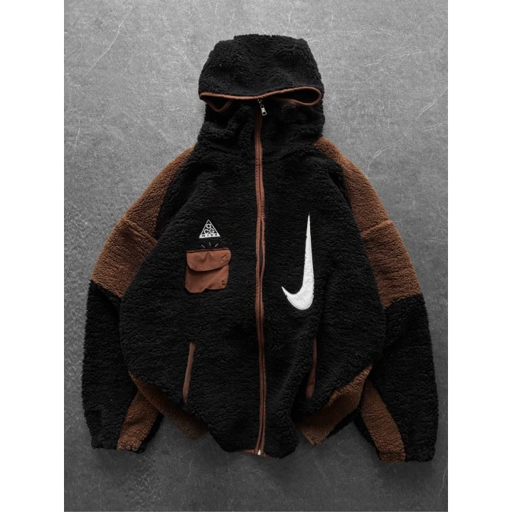 NK Kapüşonlu Unisex Peluş Ceket Siyah