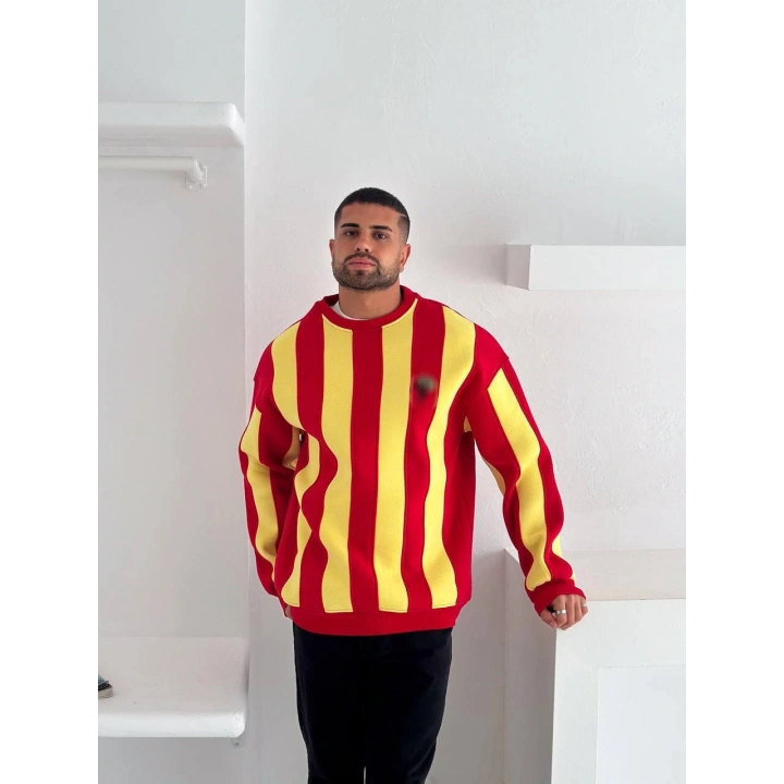Oversize Taraftar Unisex Sweatshirt Sarı-Kırmızı