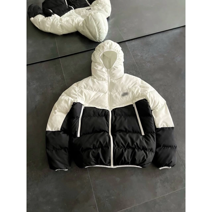 Parçalı Dolgulu Unisex Şişme Mont Siyah
