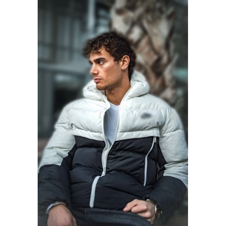 Parçalı Dolgulu Unisex Şişme Mont Siyah