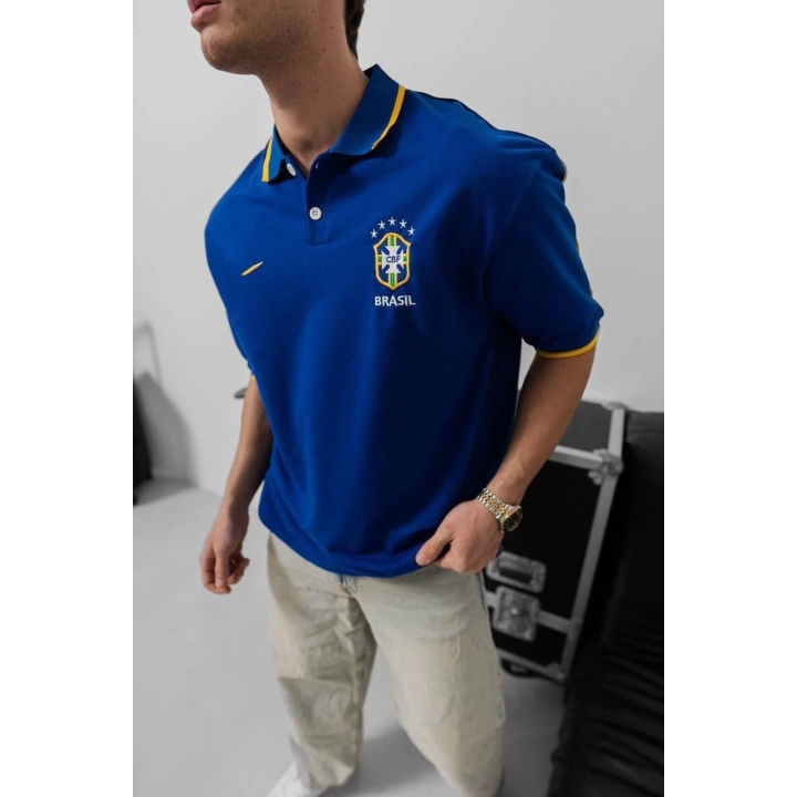 Polo Yaka Brasıl Oversize Tshirt Lacivert