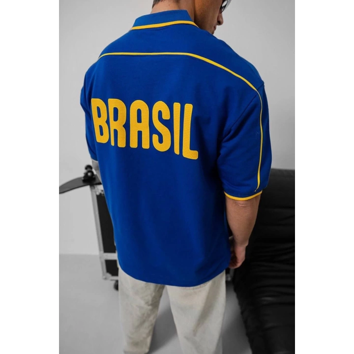 Polo Yaka Brasıl Oversize Tshirt Lacivert