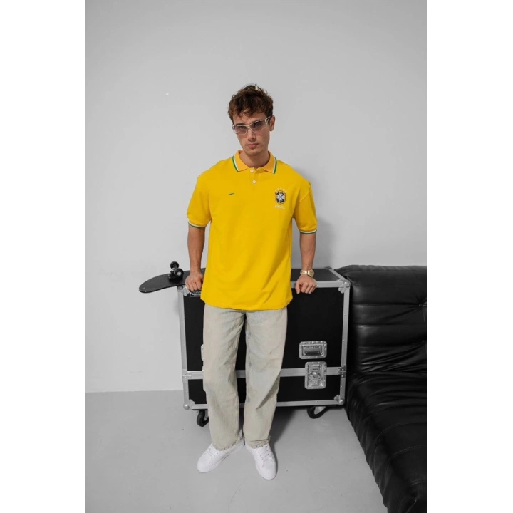 Polo Yaka Brasıl Oversize Tshirt Sarı