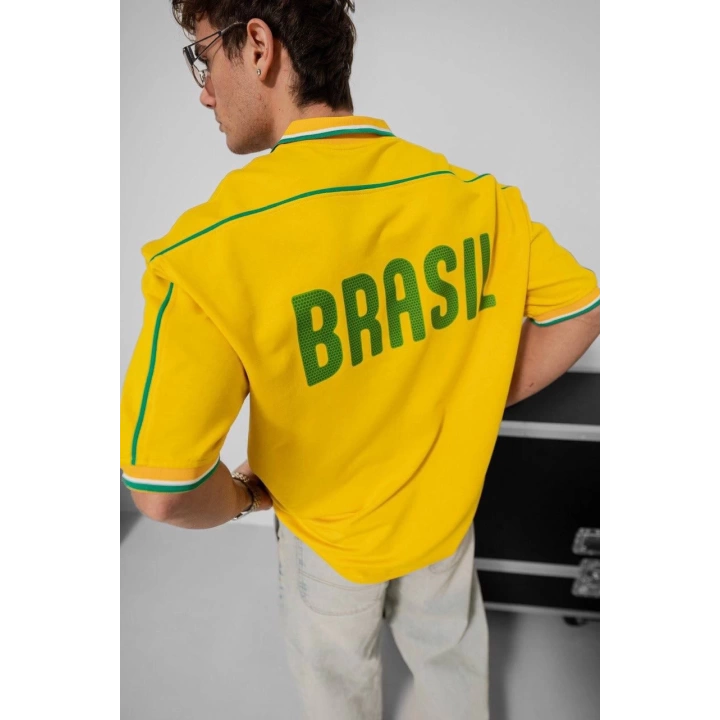 Polo Yaka Brasıl Oversize Tshirt Sarı