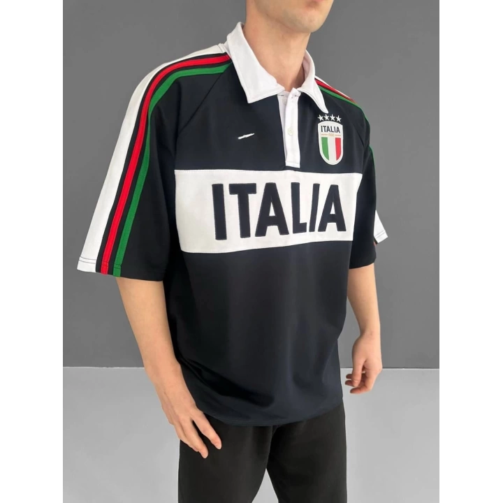 Polo Yaka İtalya Oversize Tshirt Siyah