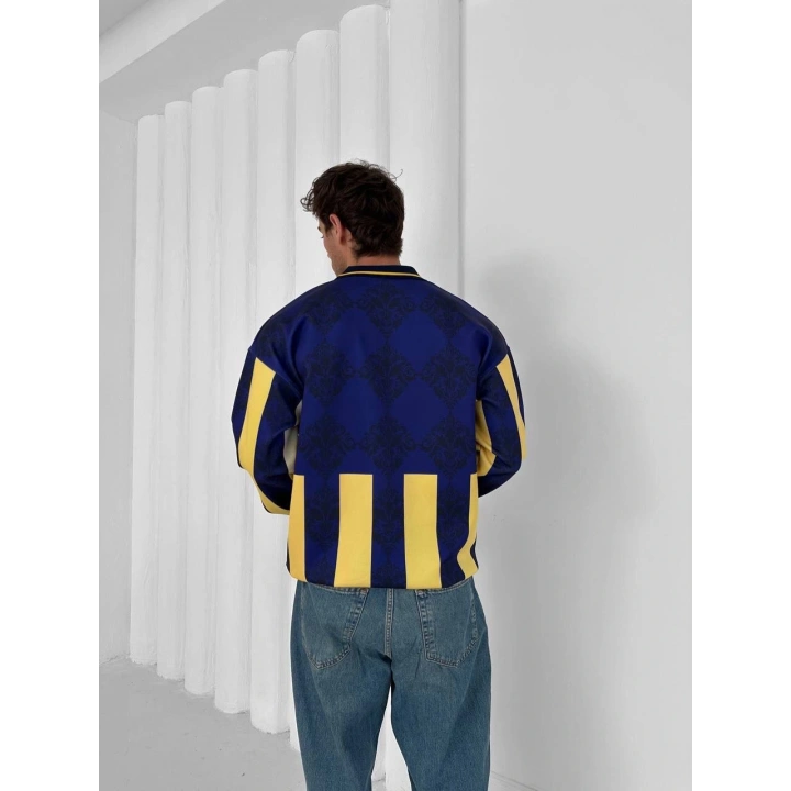 Polo Yaka Taraftar Unisex Oversize Sweatshirt Sarı-Lacivert