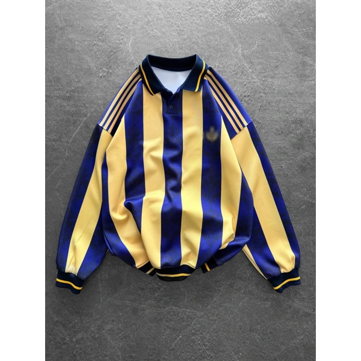 Polo Yaka Taraftar Unisex Oversize Sweatshirt Sarı-Lacivert