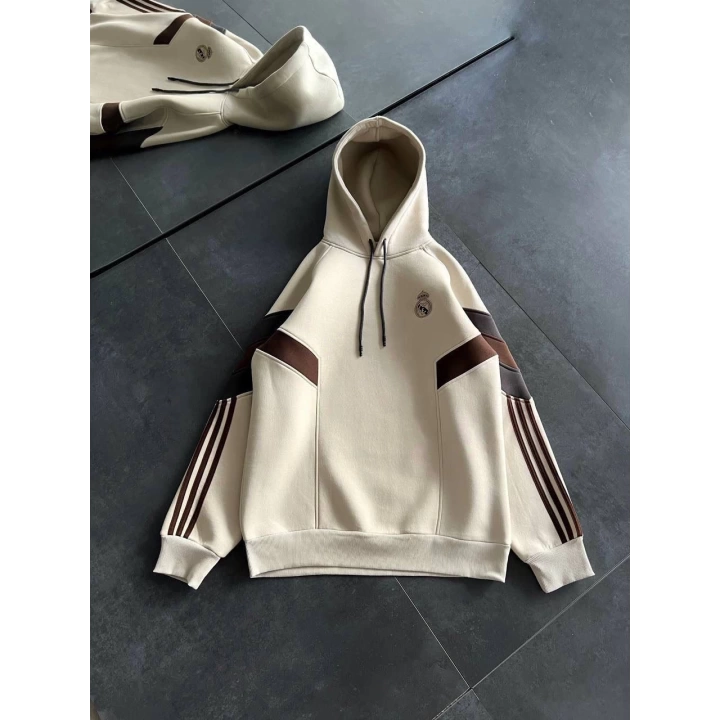 REAL Şeritli Unisex Şardonlu Sweatshirt Bej