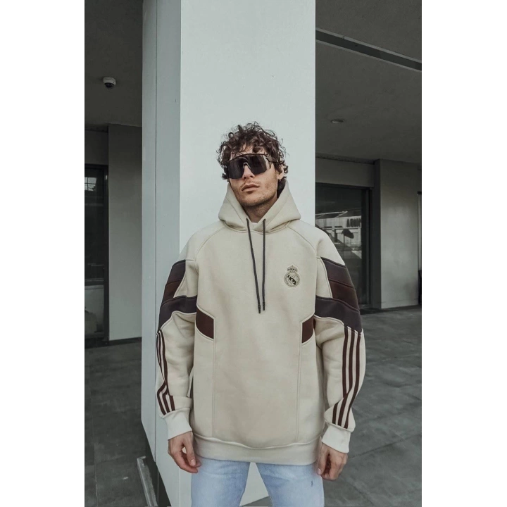 REAL Şeritli Unisex Şardonlu Sweatshirt Bej