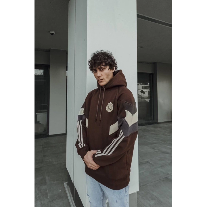 REAL Şeritli Unisex Şardonlu Sweatshirt Kahve