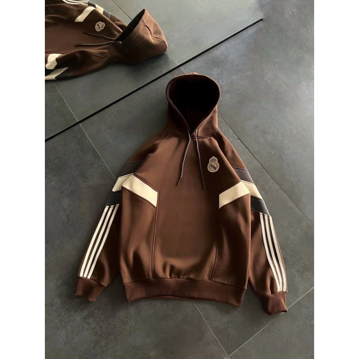 REAL Şeritli Unisex Şardonlu Sweatshirt Kahve