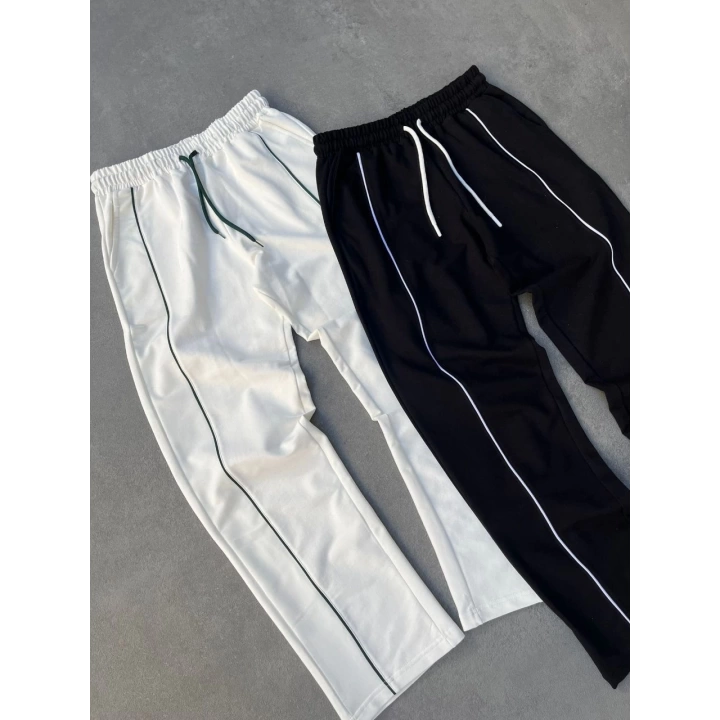 Şerit Detay Oversize Unisex Eşofman Siyah