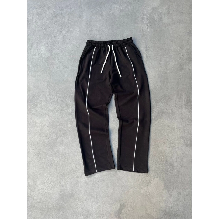Şerit Detay Oversize Unisex Eşofman Siyah