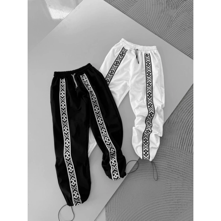 Şeritli İki İplik Unisex Eşofman Beyaz