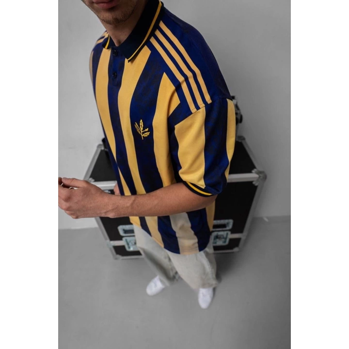 Şeritli Taraftar Unisex Polo Yaka Tshirt Sarı-Lacivert