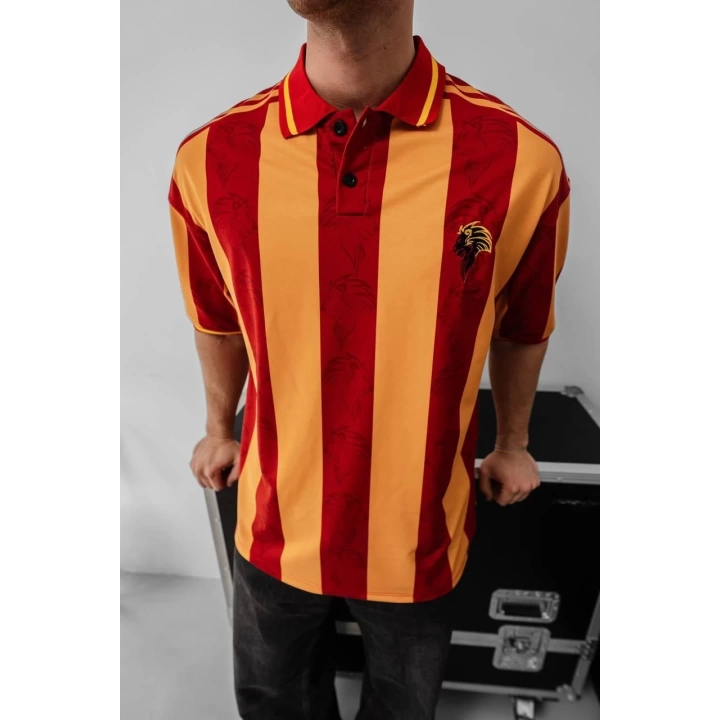 Şeritli Taraftar Unisex Polo Yaka Tshirt Sarı-Kırmızı
