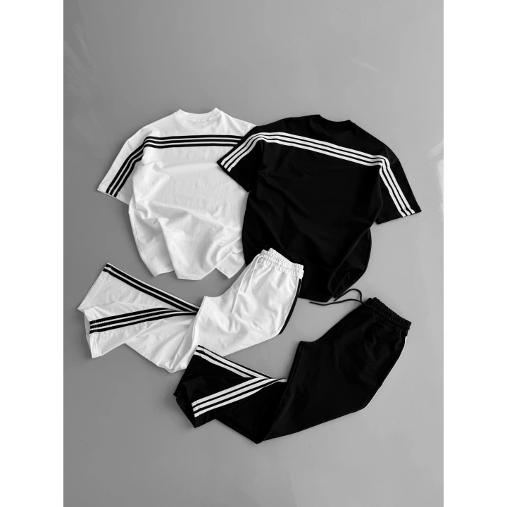 Şeritli Unisex Eşofman Takımı Beyaz