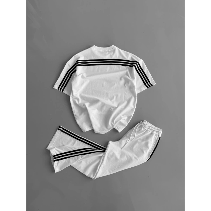 Şeritli Unisex Eşofman Takımı Beyaz