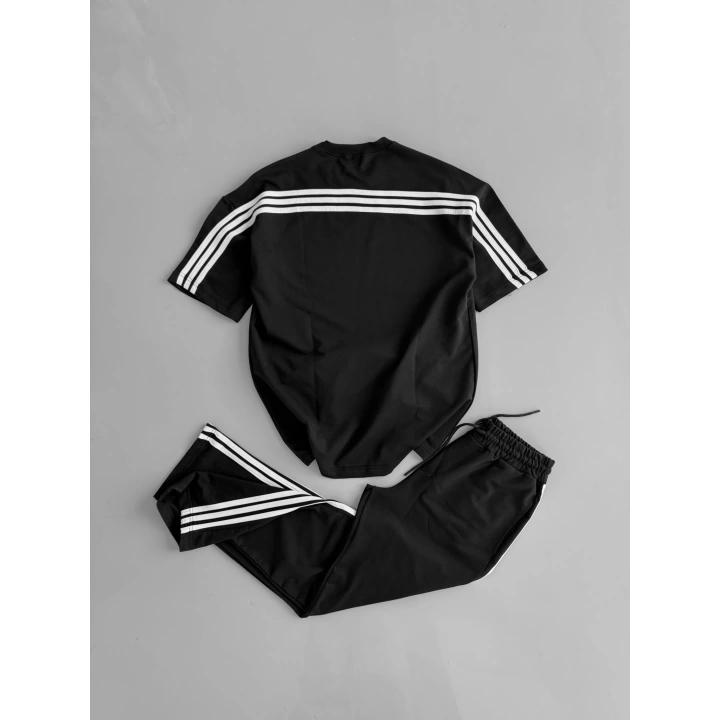 Şeritli Unisex Eşofman Takımı Siyah