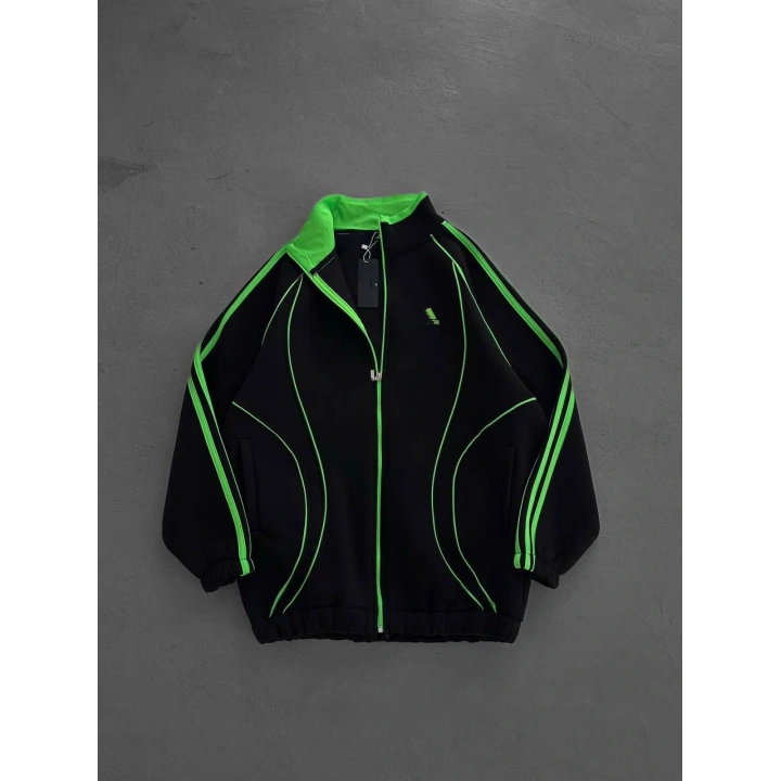 Şeritli Unisex Oversize Hırka Siyah