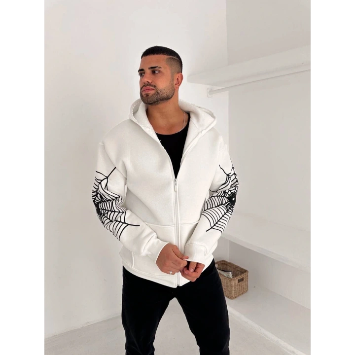 Spider Unisex Oversize Hırka Beyaz