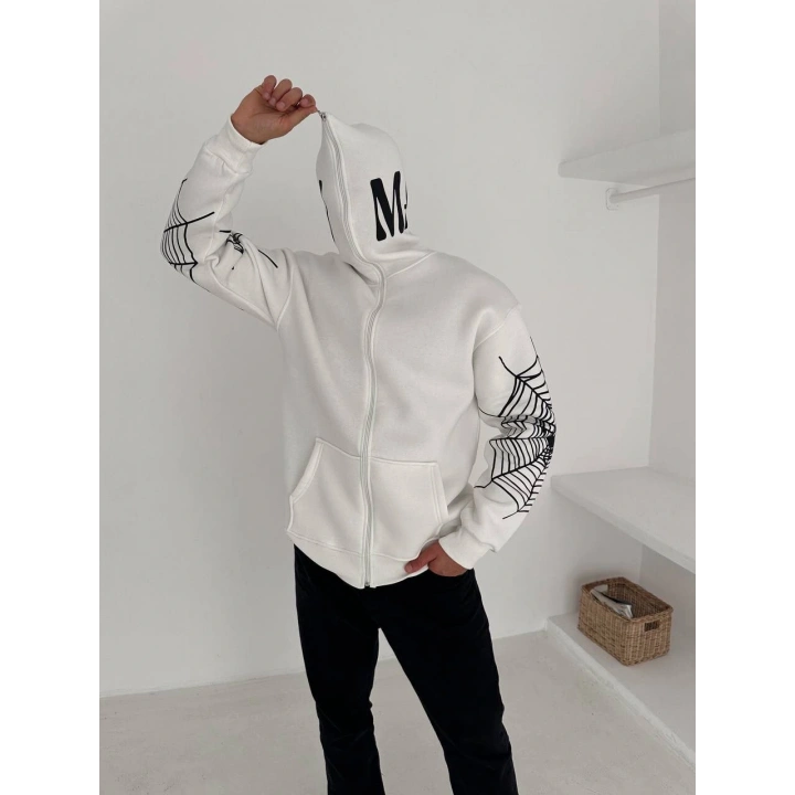 Spider Unisex Oversize Hırka Beyaz