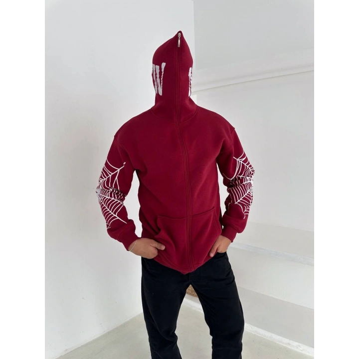 Spider Unisex Oversize Hırka Kırmızı