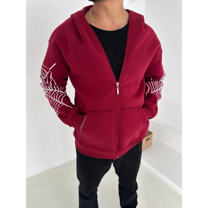 Spider Unisex Oversize Hırka Kırmızı