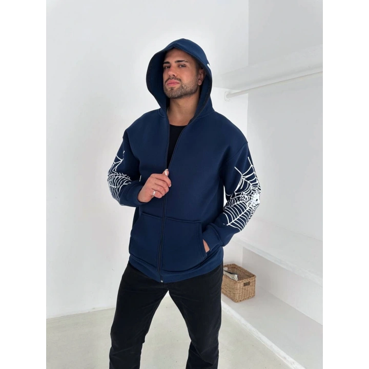 Spider Unisex Oversize Hırka Lacivert