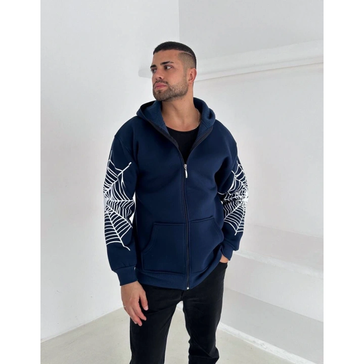 Spider Unisex Oversize Hırka Lacivert