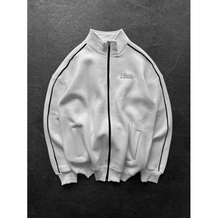 STWD Unisex Şardonlu Oversize Hırka Beyaz