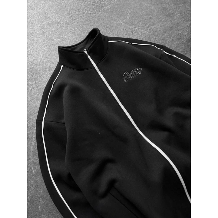 STWD Unisex Şardonlu Oversize Hırka Siyah