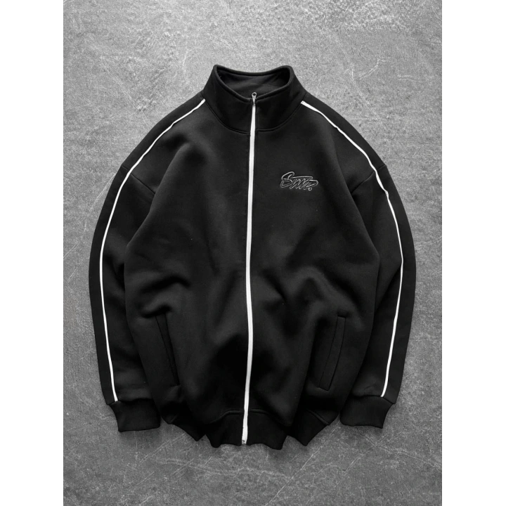 STWD Unisex Şardonlu Oversize Hırka Siyah