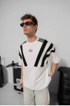 AD Logo Detay Oversize Unisex Tshirt Beyaz