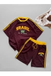 Brasil Oversize Unisex Şortlu Takım Bordo