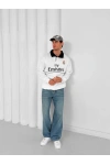 Çizgi Detay Emirates Unisex Sweatshirt Beyaz