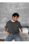 Çizgili SWD Unisex Oversize Tshirt Siyah