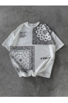Desenli Unisex Oversize Tshirt Beyaz