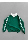Fermuar Yaka Unisex Şardonlu Sweatshirt Yeşil
