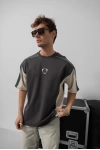 Logo Detay Oversize Unisex T-Shirt Füme