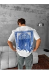 Monarch Unisex Oversize T-Shirt Beyaz-Mavi
