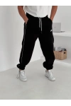 Nakışlı Şardonlu Unisex Baggy Eşofman Siyah