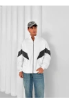 Parçalı Dik Yaka Unisex Oversize Hırka Beyaz