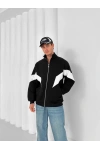 Parçalı Dik Yaka Unisex Oversize Hırka Siyah